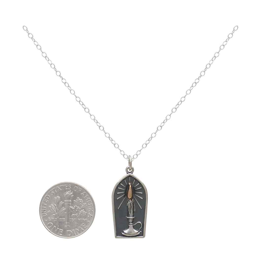 Sterling Silver Candle with Bronze Flame Necklace