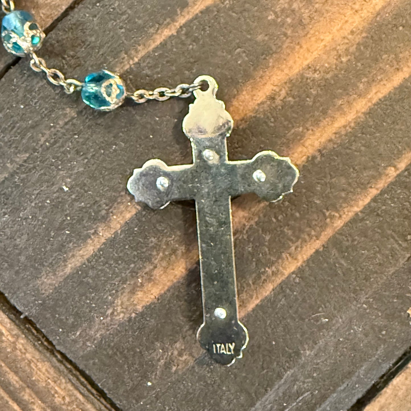 Antique Italy Blue Glass Beaded Rosary