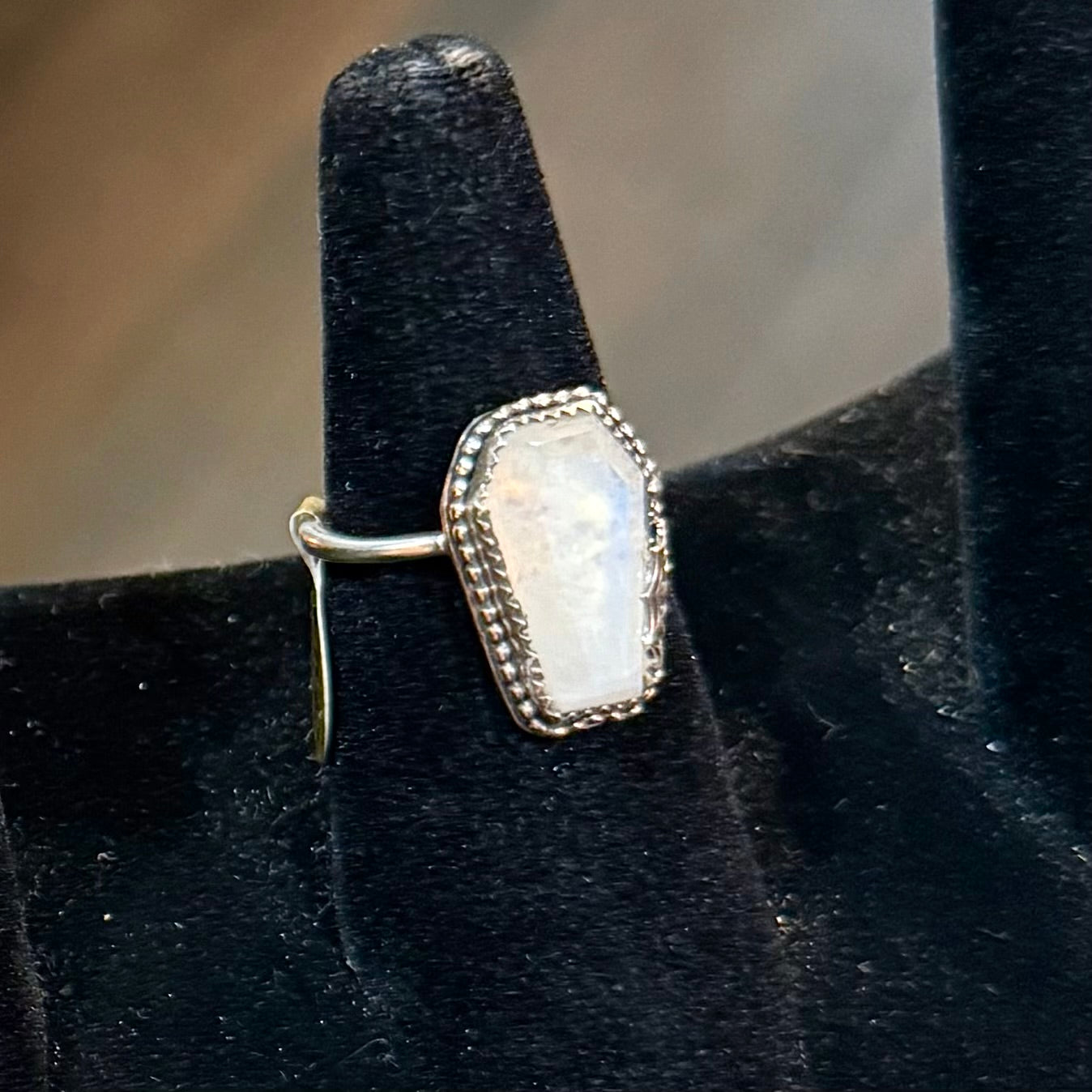 Sterling Spiderweb Moonstone Coffin Ring Handmade
