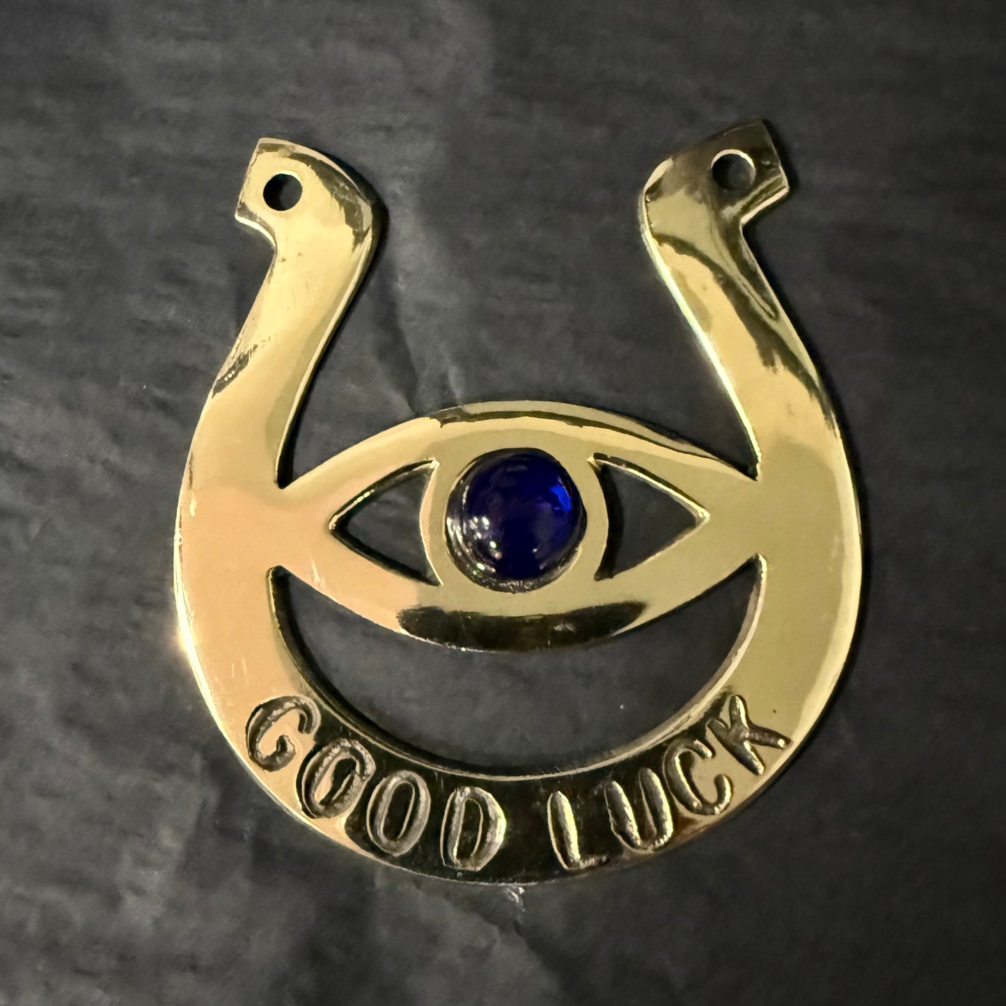 Good Luck Evil Eye Brass Horseshoe