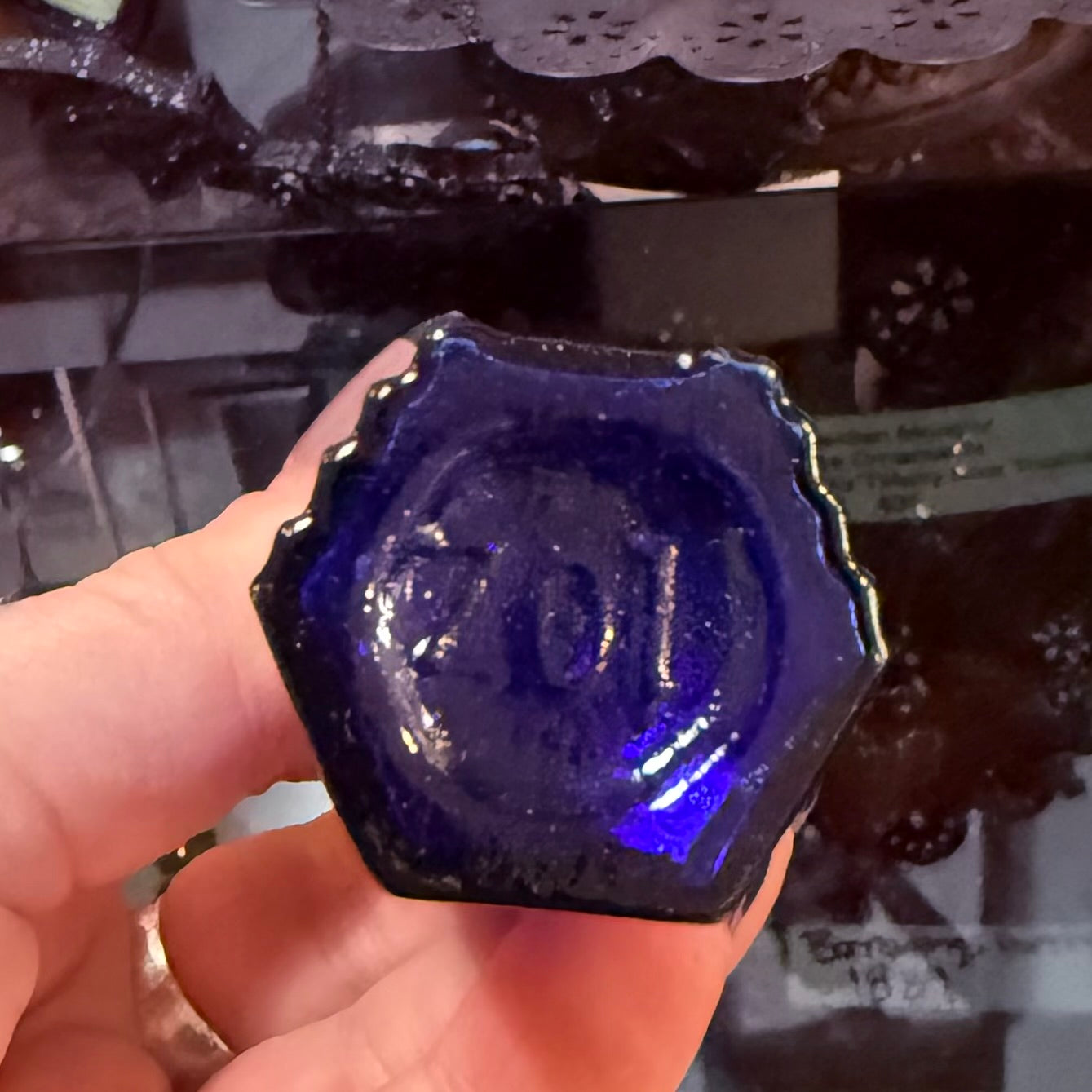 Antique Cobalt Poison Bottle Hexagonal 3”