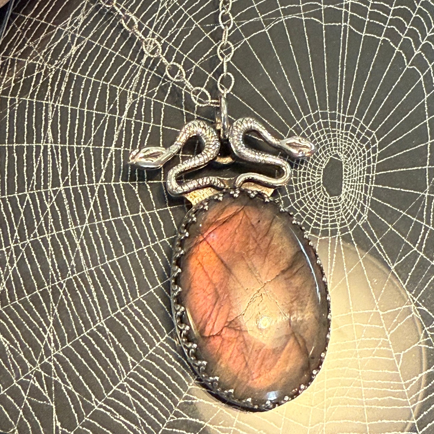Sterling Snakes Pink Labradorite Necklace