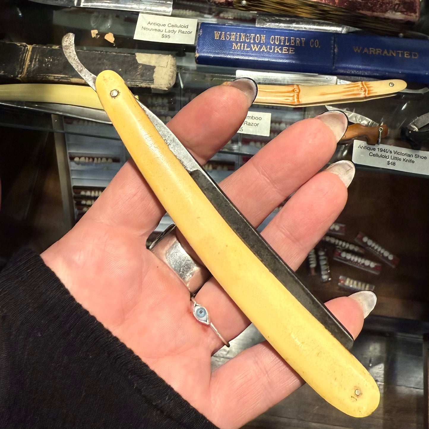 Antique Art Nouveau Naked Woman Celluloid Razor With Box