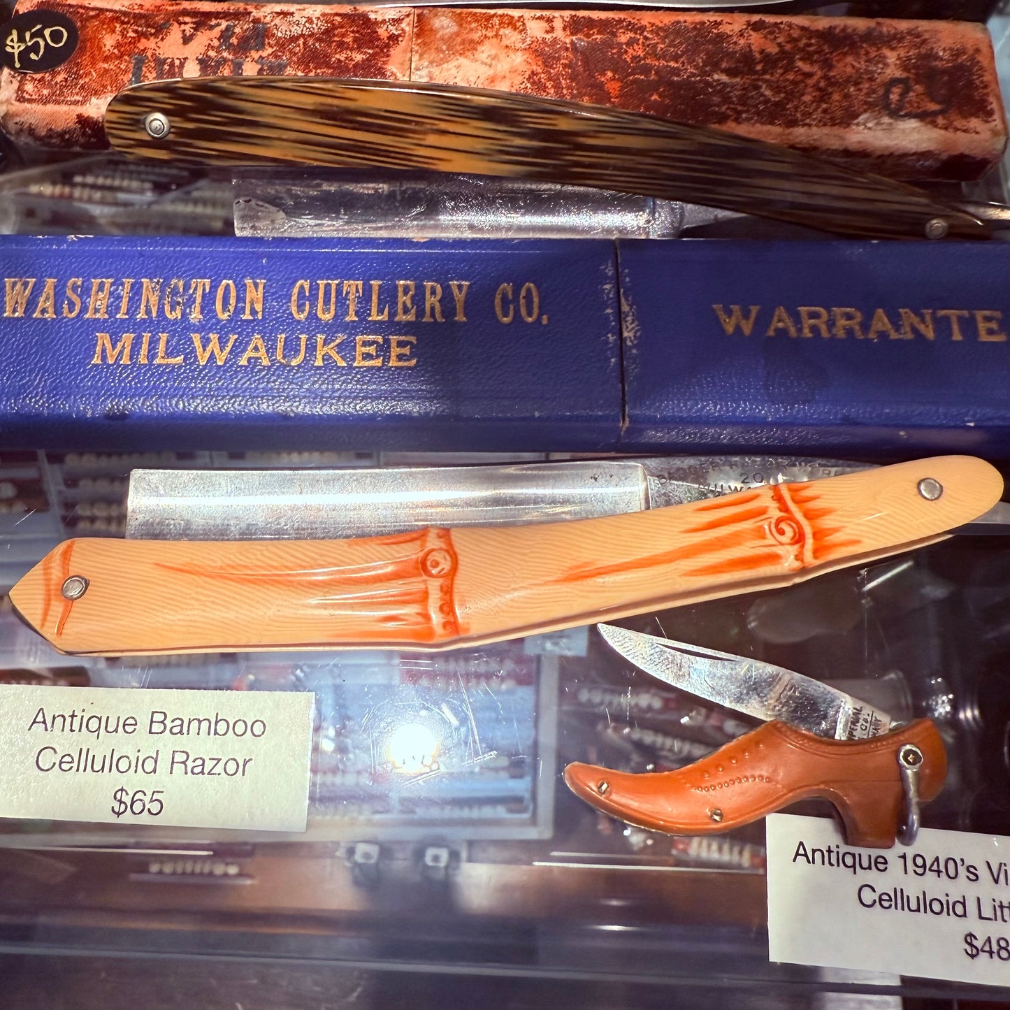 Antique Bamboo Celluloid Razor Original Box