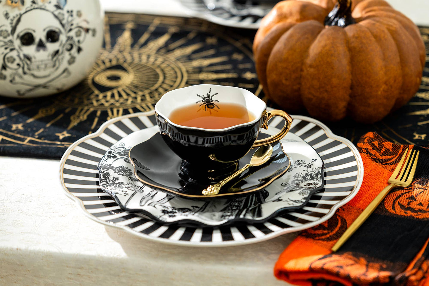 Spider Black Gold Tea Cup and Saucer