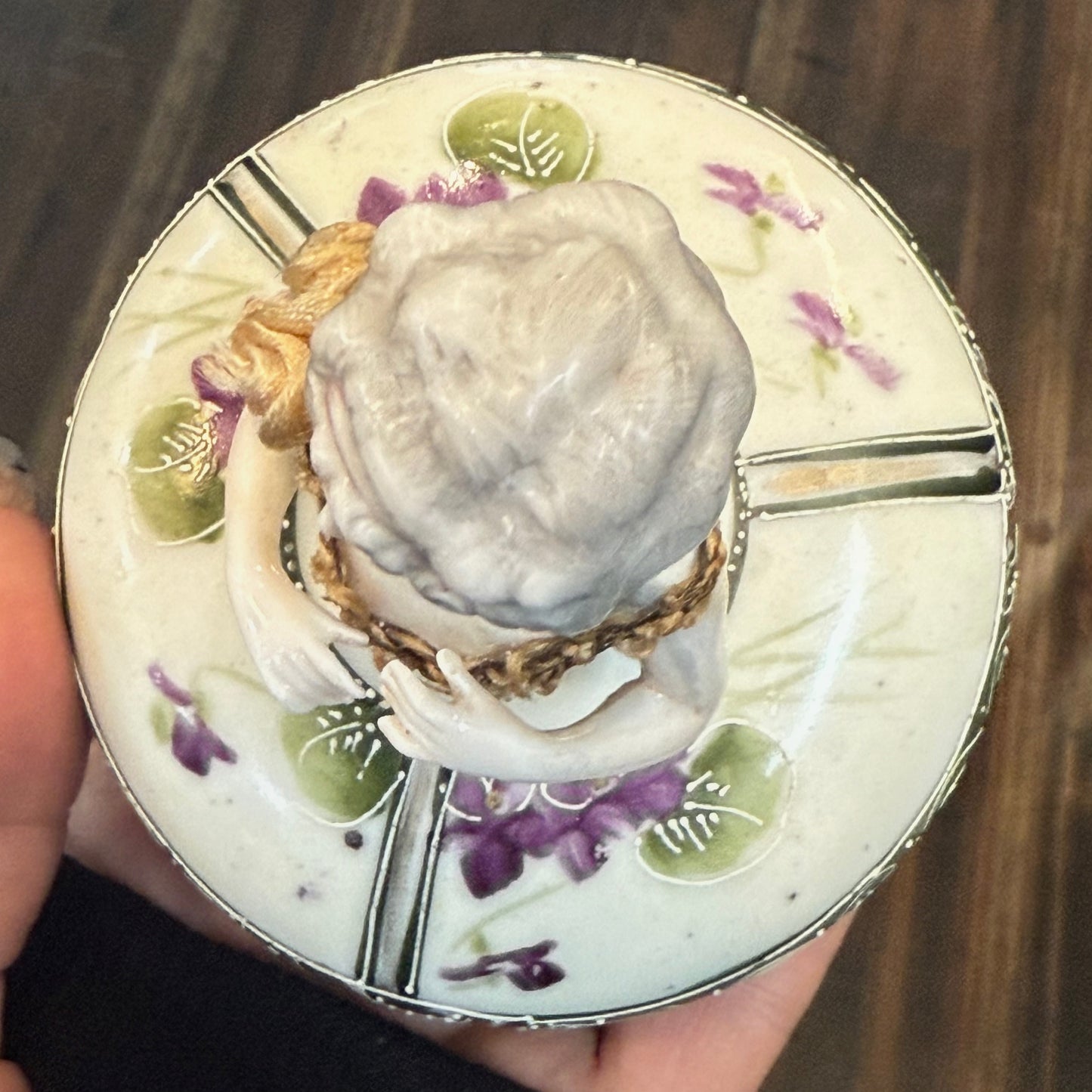 Antique Porcelain Victorian Woman Trinket Powder Box