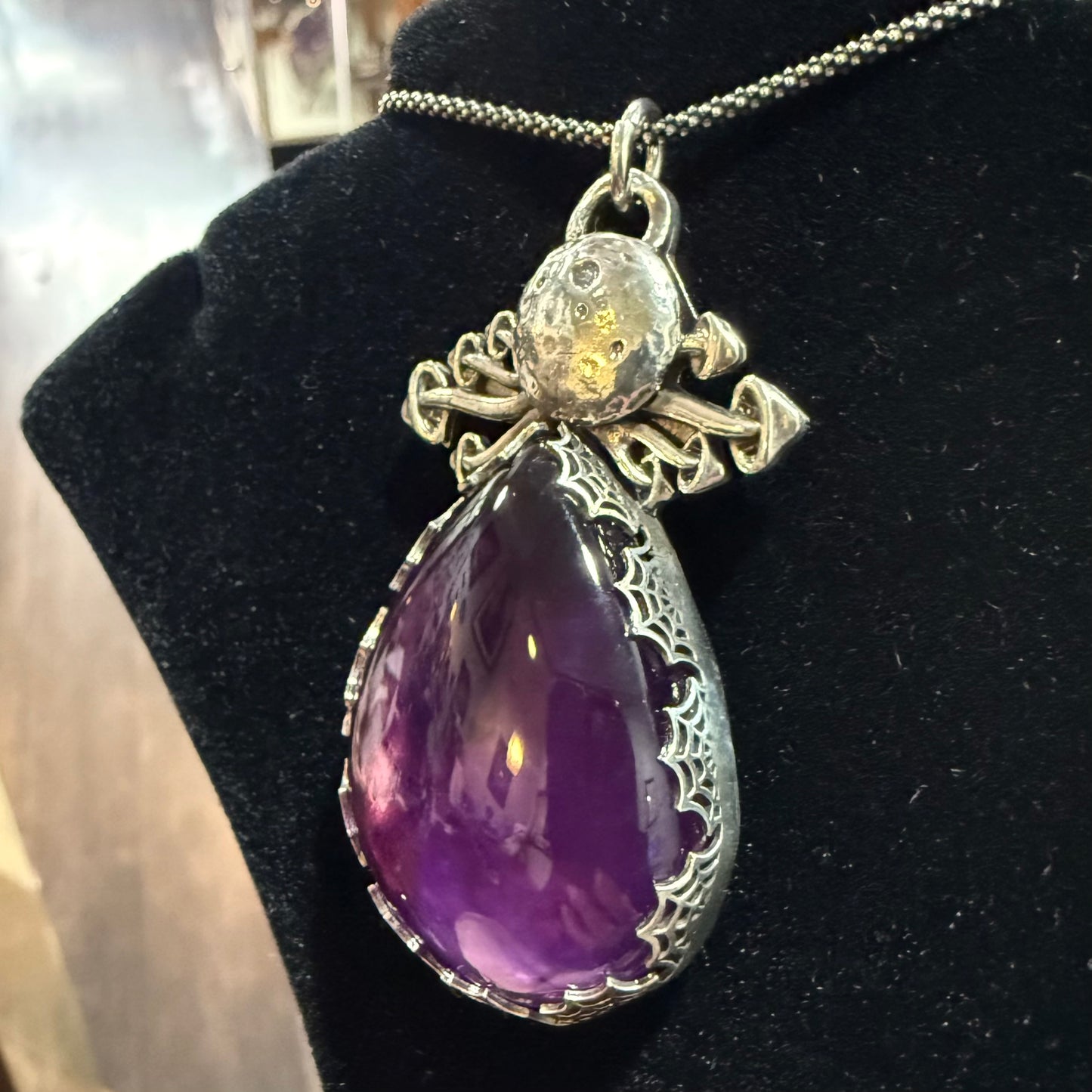 Sterling Mystic Moon Mushroom Amethyst Necklace