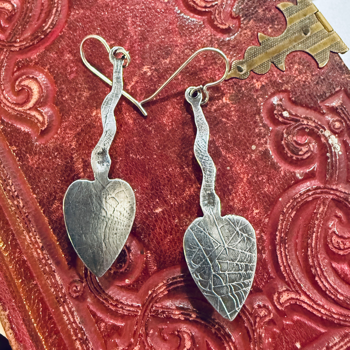 Handcrafted Sterling Snake Hematite Heart Earrings