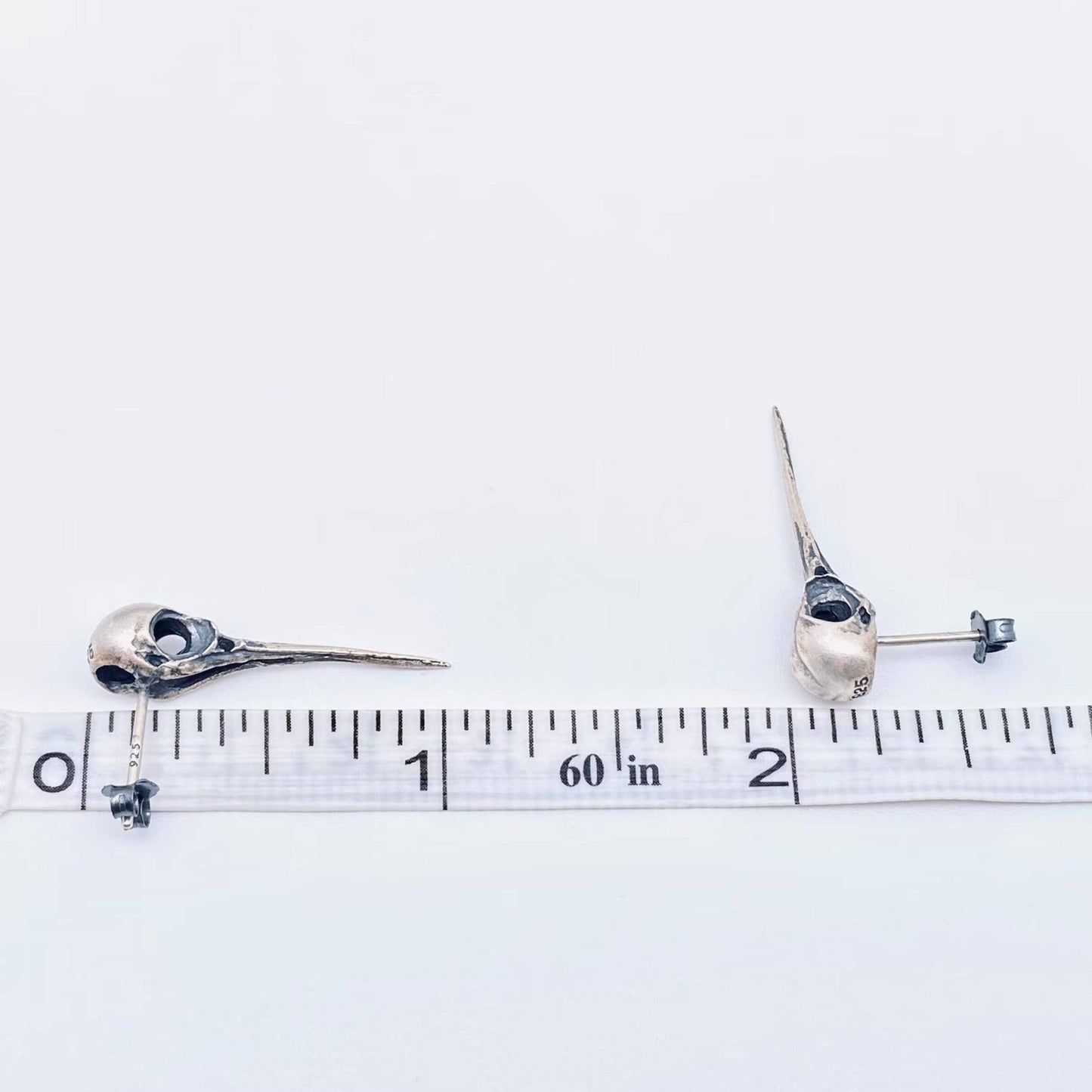 925 Sterling Silver Vintage Hummingbird Skull Ear Studs - GT - Loved To Death