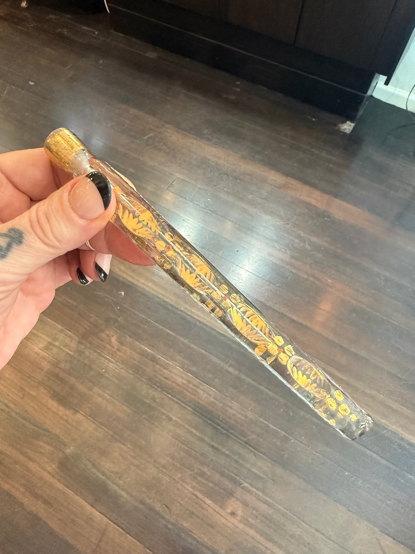 Victorian Tear Catcher Lachrymatory Gold Gilt Enamel Vial