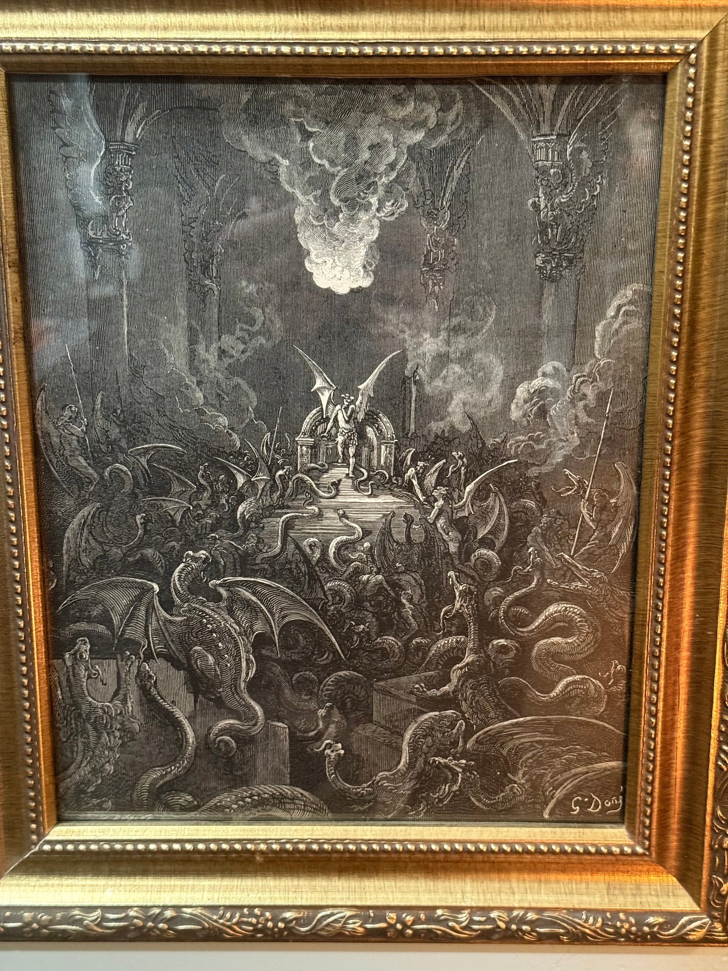 Antique Framed Paradise Lost Gustave Dore Scene Throne