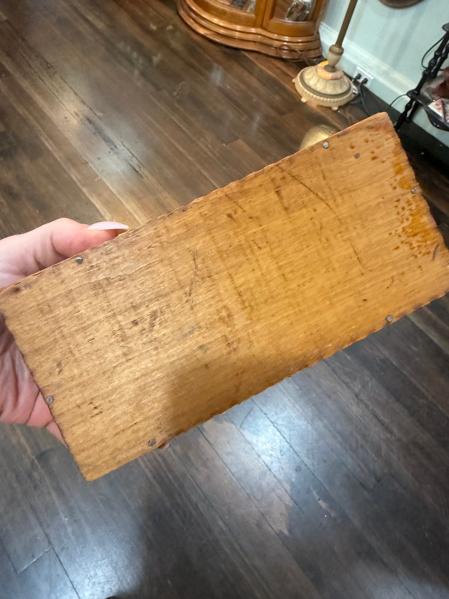 Antique Art Nouveau Woman & Flowers Pyrography Hinged Wooden Box