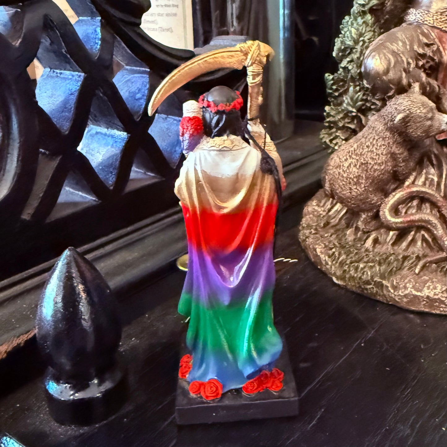 Santa Muerte Mini Altar Figure Rainbow 4”