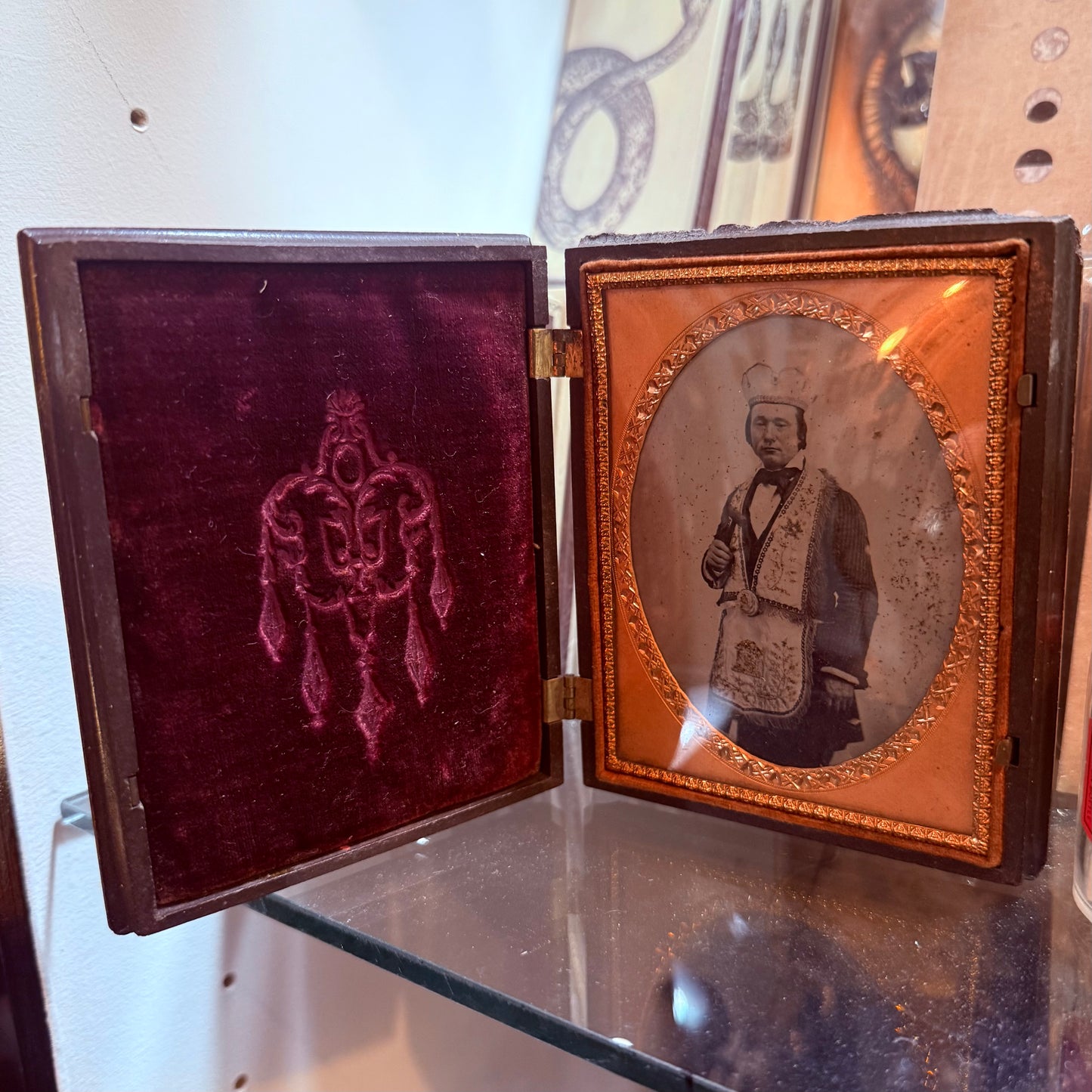 Victorian Masonic Man Tintype Angel Deer Case 1/4 Plate