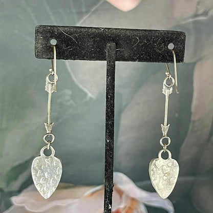 Gothic Victorian Handmade Arrow Hematite Hearts Sterling Earrings