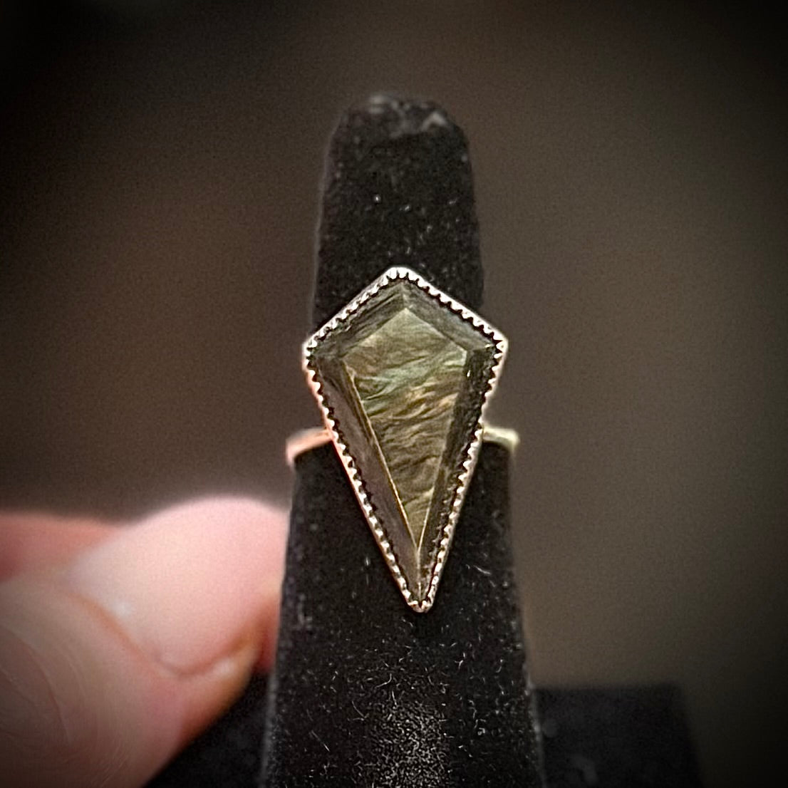 Sterling Velvet Obsidian Coffin Ring Handmade