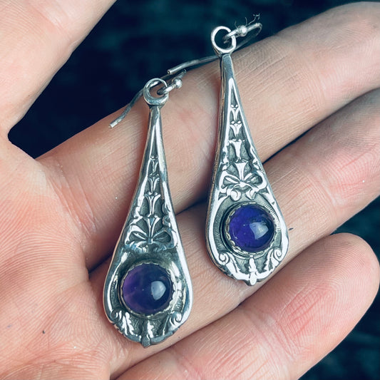 Gothic Victorian Amethyst Bow Earrings