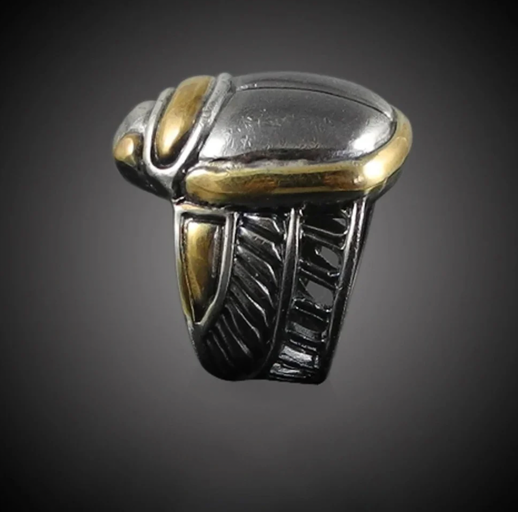 Scarab Beetle Sterling Ring 24K Accents