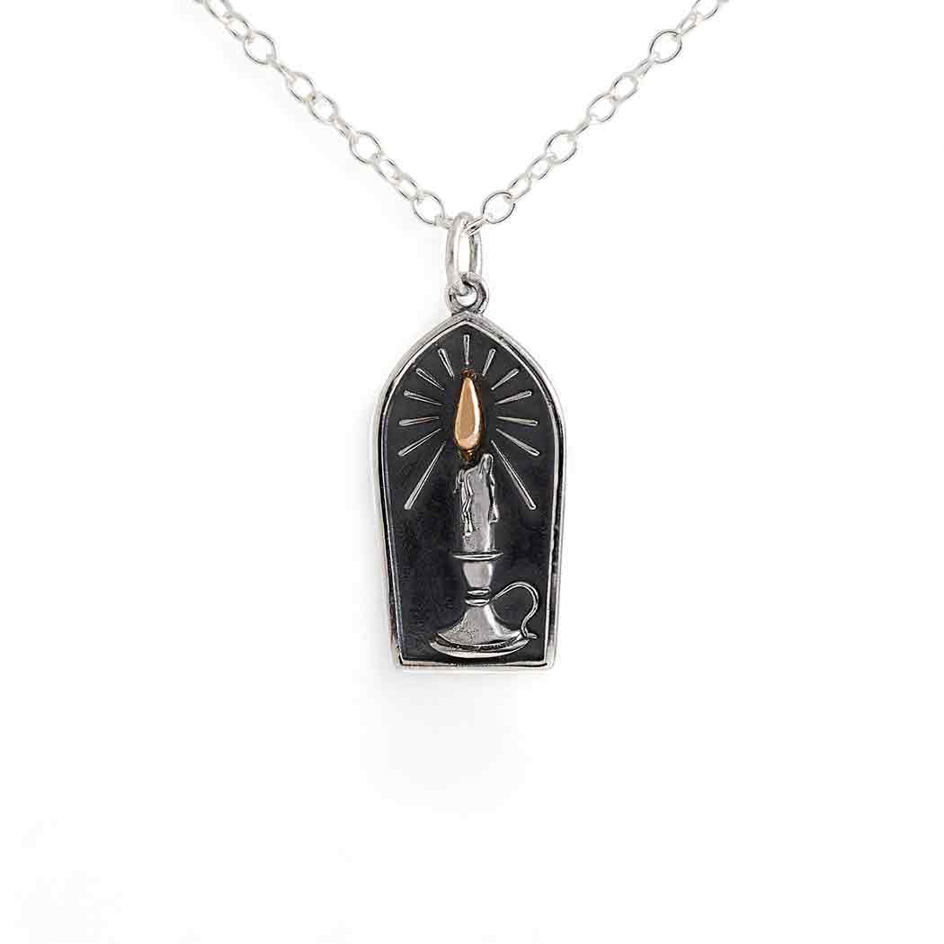 Sterling Silver Candle with Bronze Flame Necklace