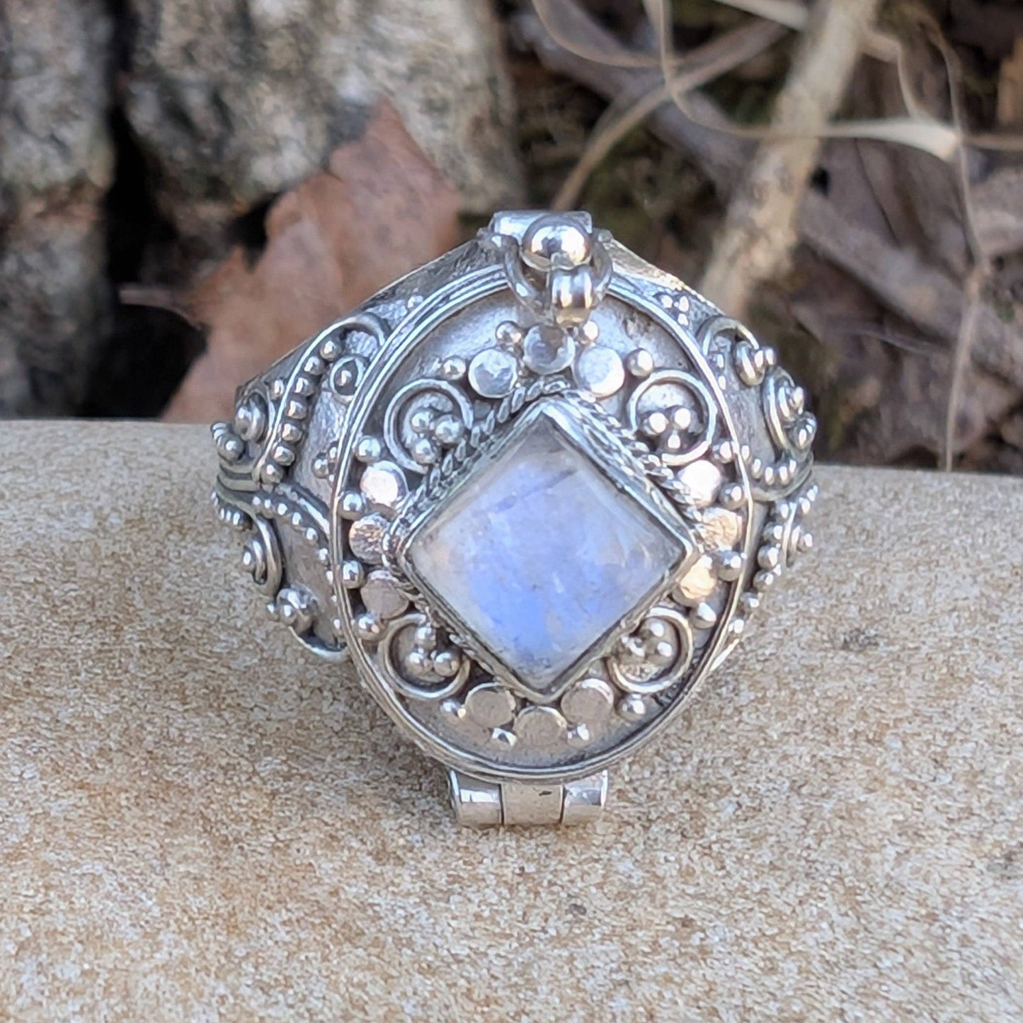 Sterling Silver Square Moonstone Poison Ring