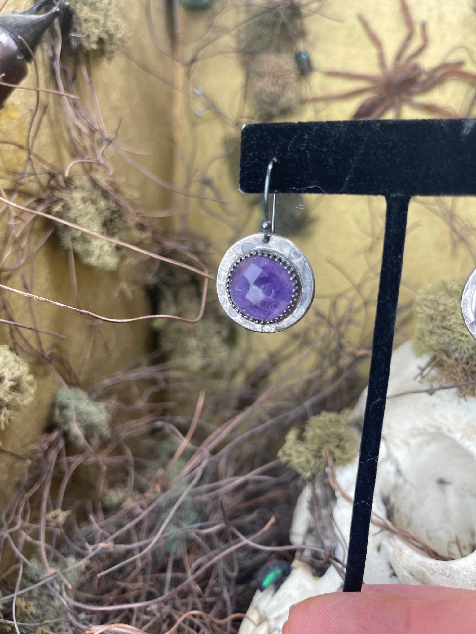 Amethyst Faceted Full Moon Sterling Amulet Earrings - Loved To Death