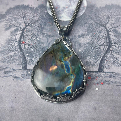 { Anais } Purple Labradorite Spider Sterling Necklace - Loved To Death