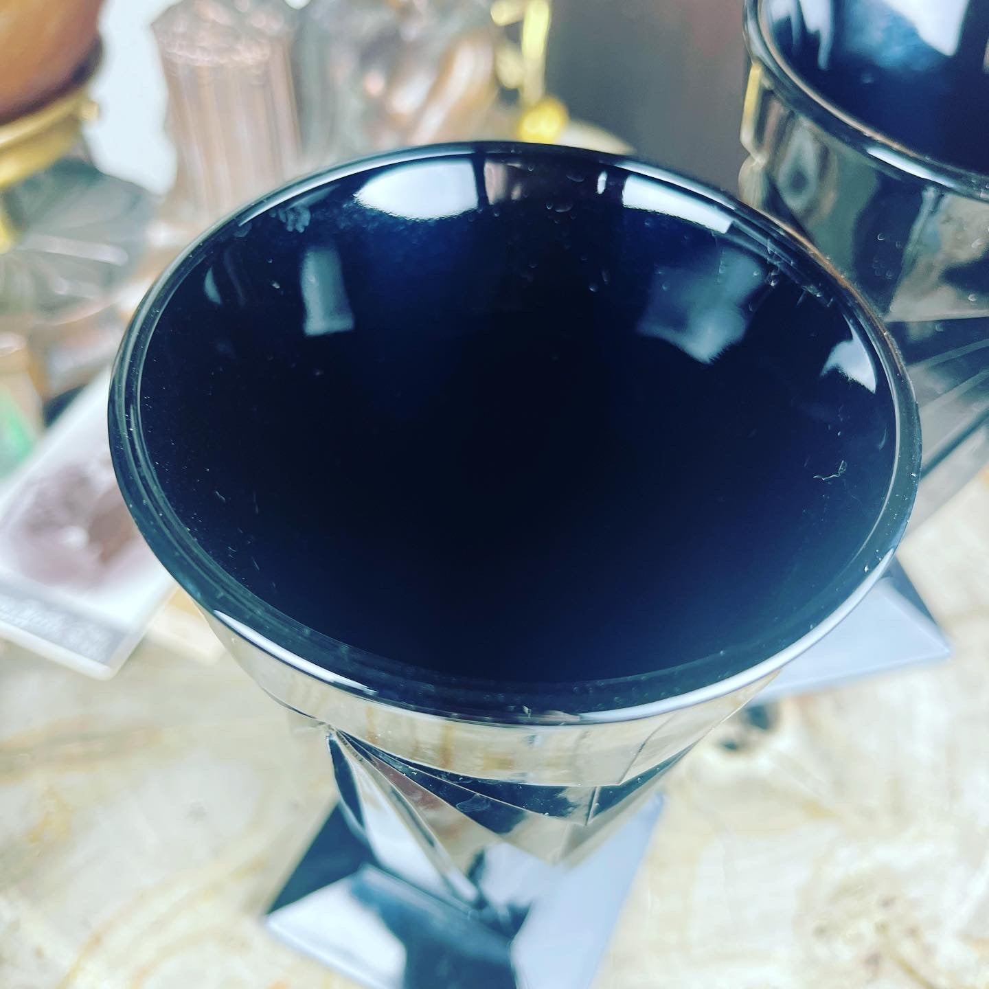 Antique Art Deco Black Amethyst Pedestal Glass - Loved To Death