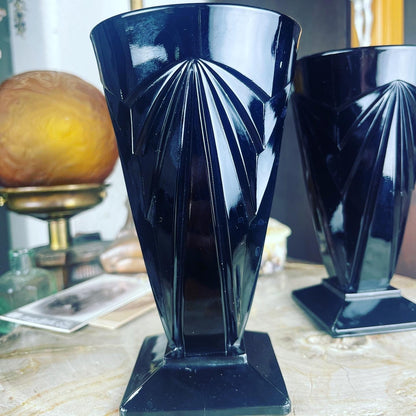 Antique Art Deco Black Amethyst Pedestal Glass - Loved To Death