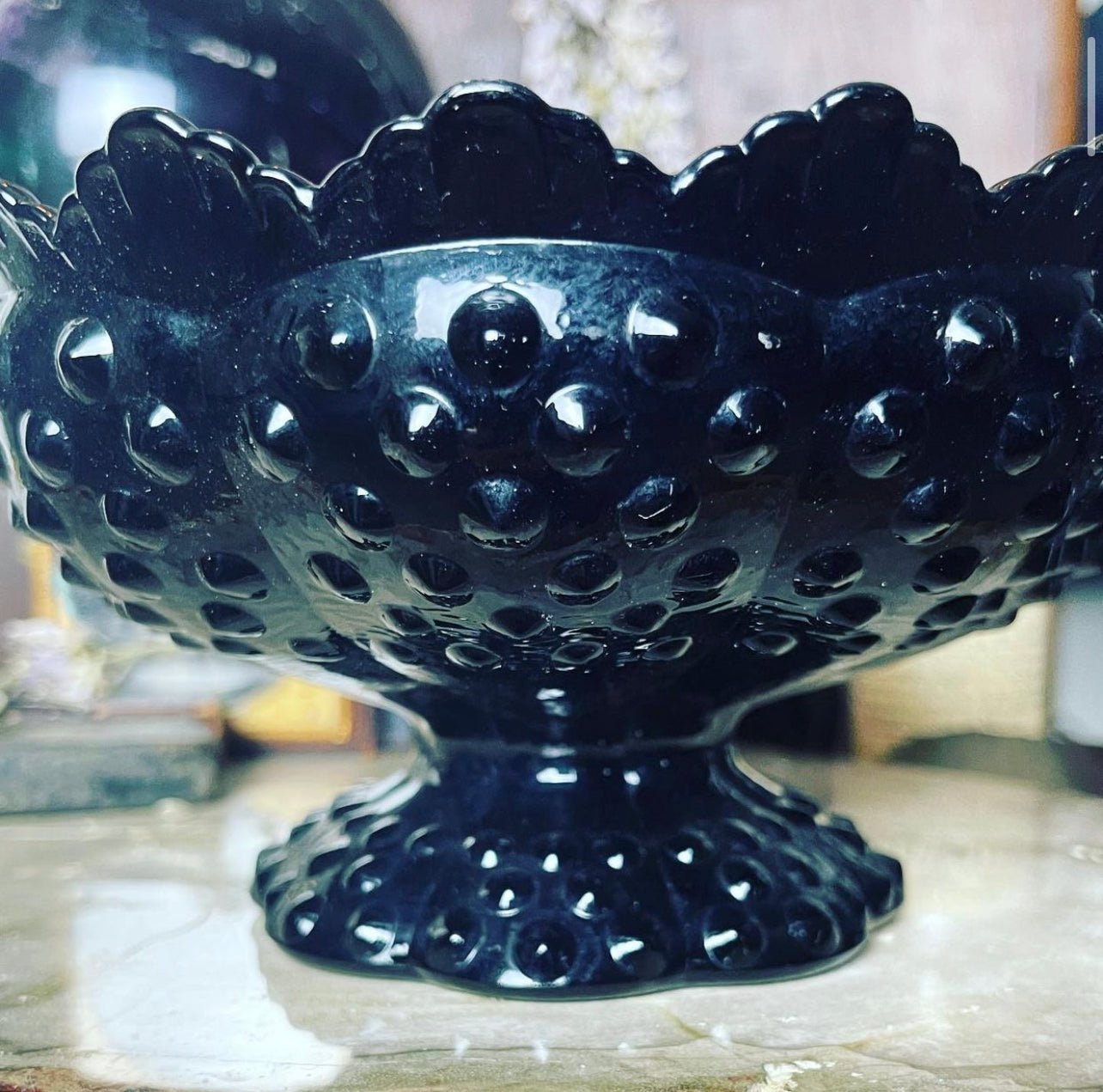 Antique Black Amethyst Glass Candleholder - Loved To Death