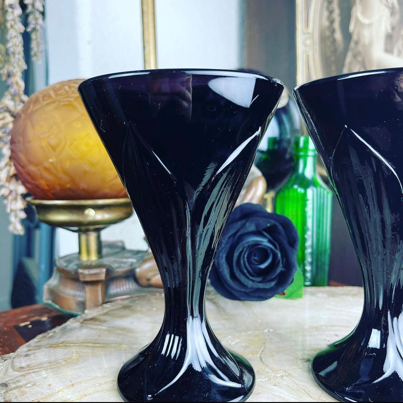 Antique Black Amethyst Glass Lily Glass - Loved To Death