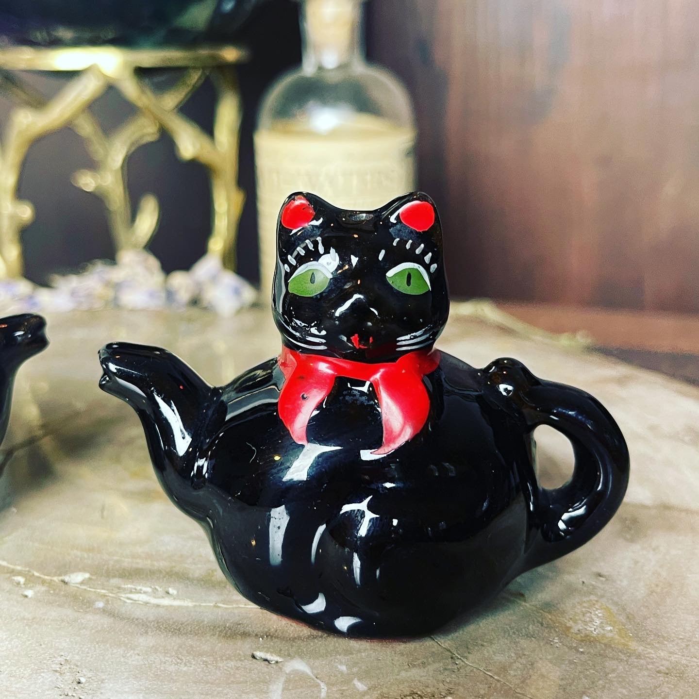 Antique Black Cat Teapot Salt & Pepper Shakers - Loved To Death