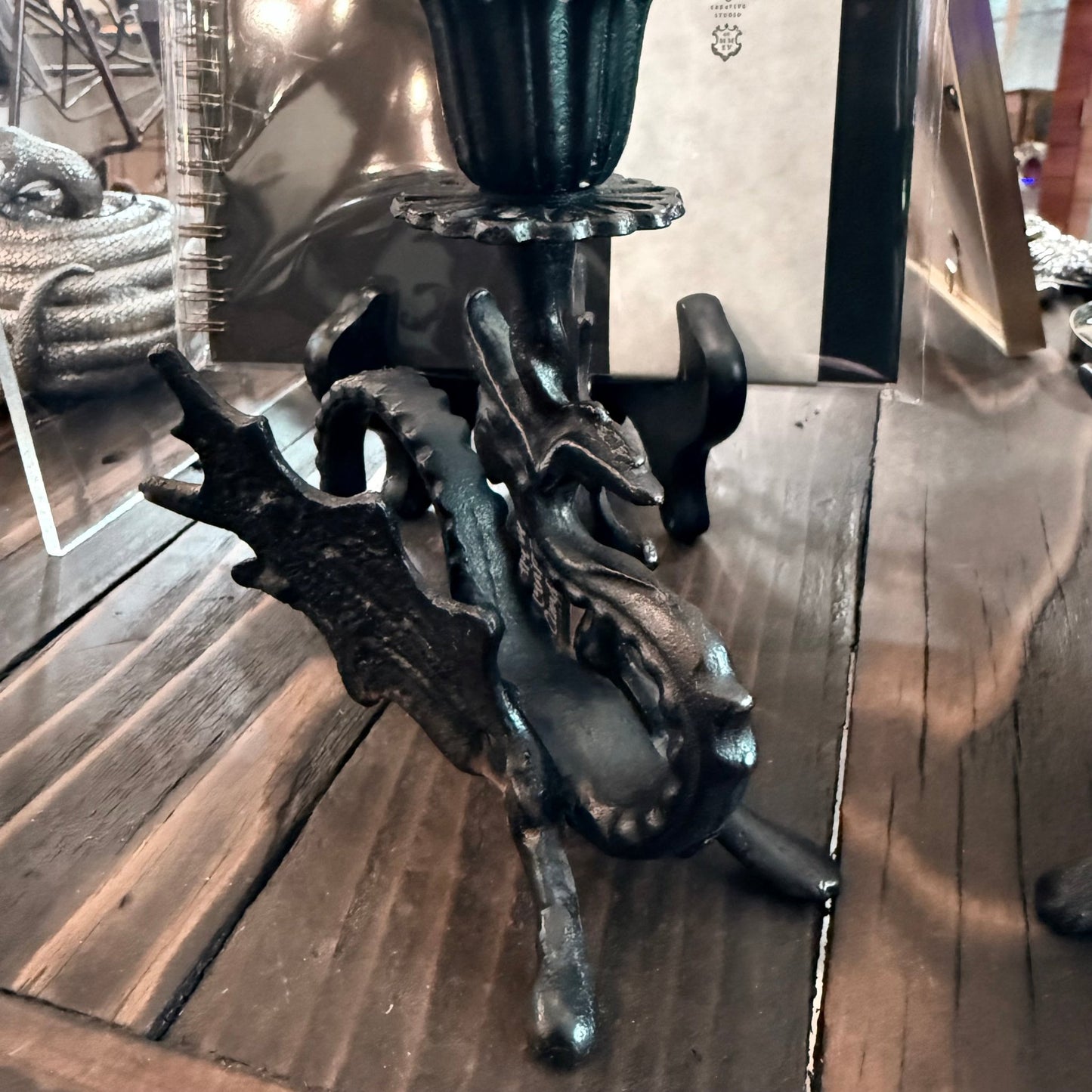Antique Black Iron Winged Griffin Candleholder - Loved To Death