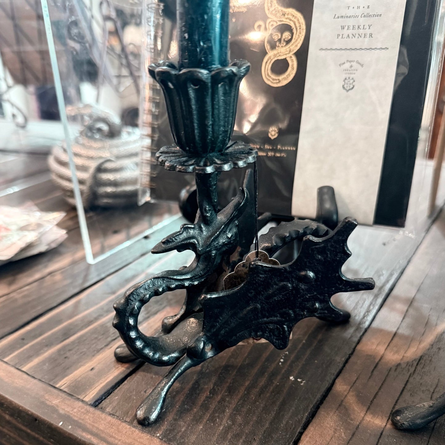Antique Black Iron Winged Griffin Candleholder - Loved To Death