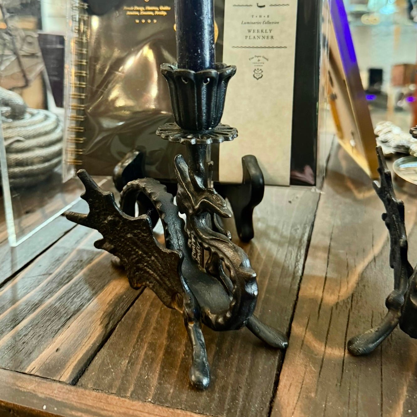 Antique Black Iron Winged Griffin Candleholder - Loved To Death