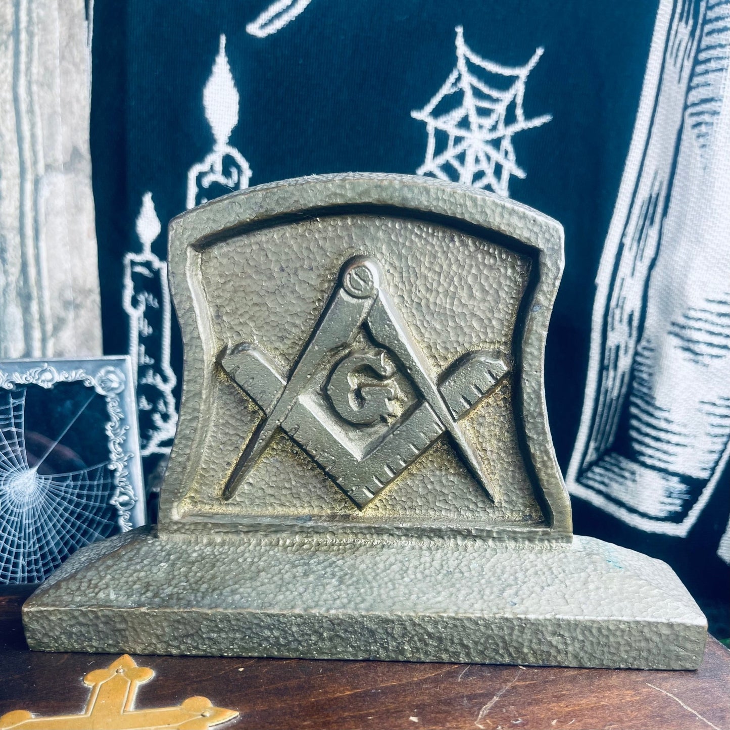 Antique Brass Masonic Bookend (1) Heavy - Loved To Death