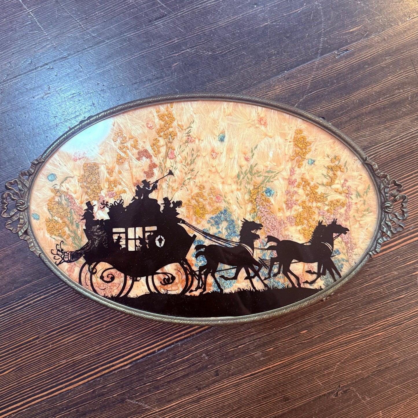 Antique Covered Wagon Horse Carriage Hand Painted Milkweed Tray - Loved To Death