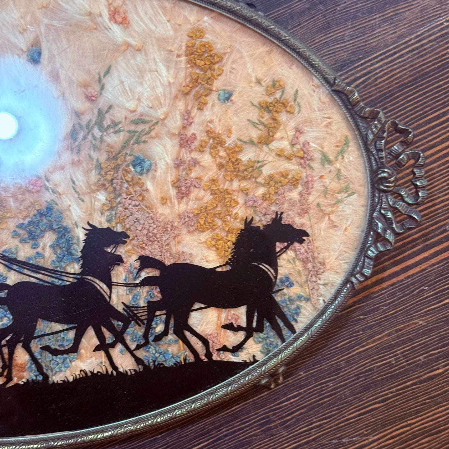 Antique Covered Wagon Horse Carriage Hand Painted Milkweed Tray - Loved To Death