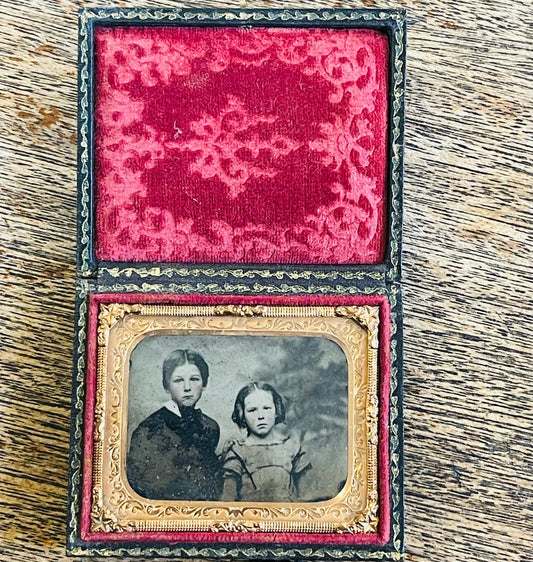 Antique Creepy Kids Hand Tinted Tintype In Original Case - Loved To Death
