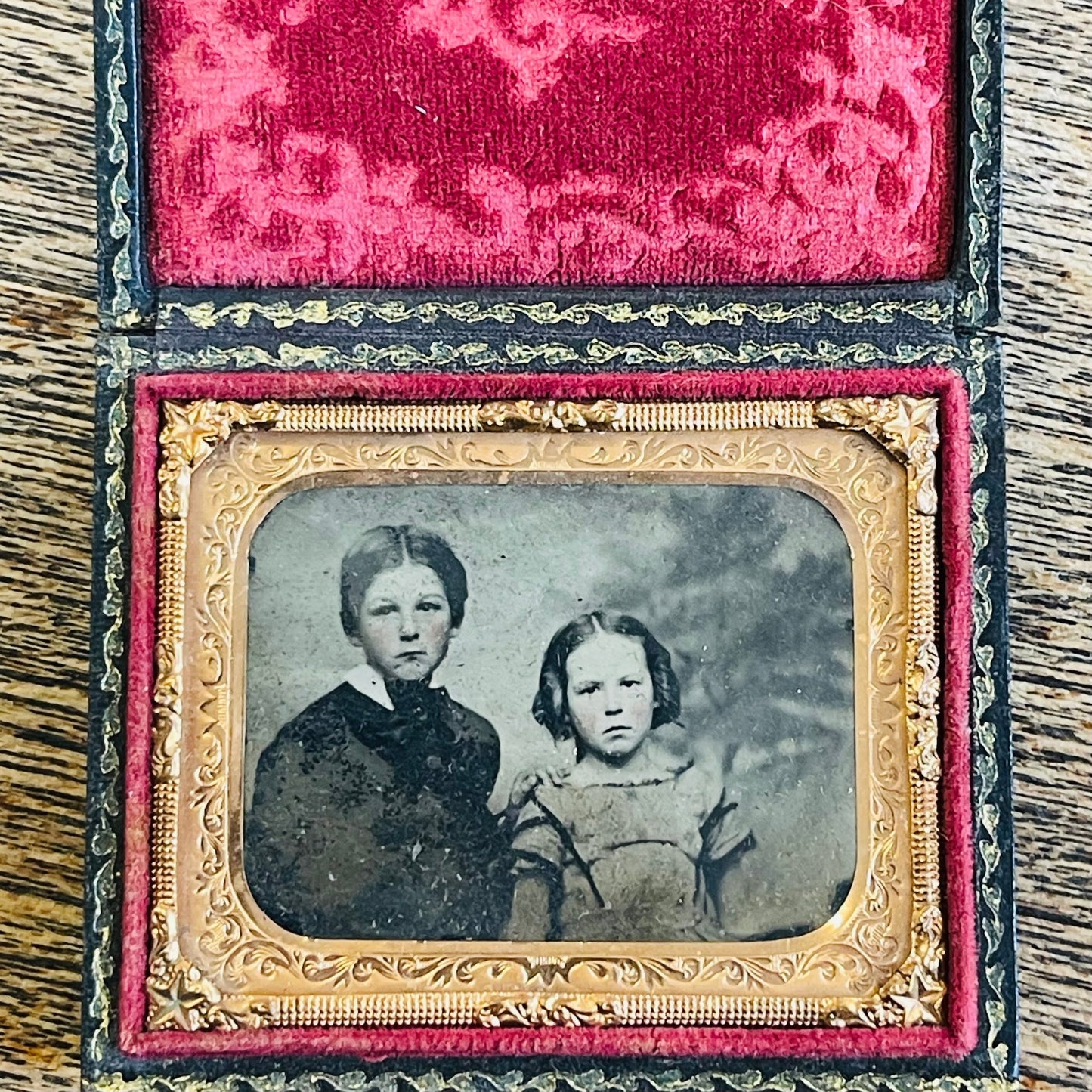 Antique Creepy Kids Hand Tinted Tintype In Original Case - Loved To Death
