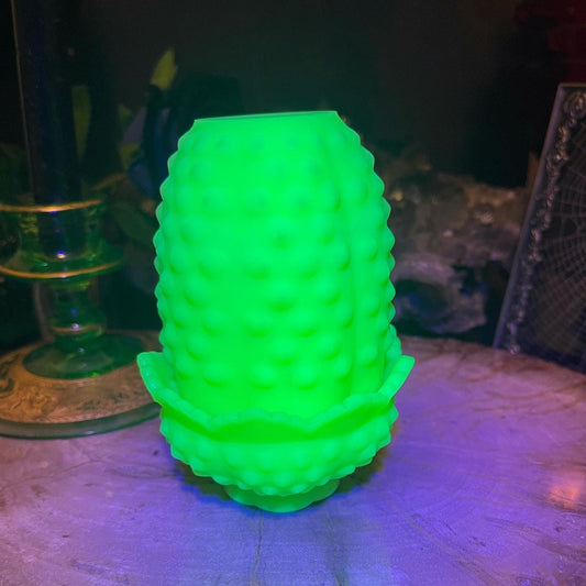 Antique Hobnail Uranium Glass Fairy Lamp - Loved To Death
