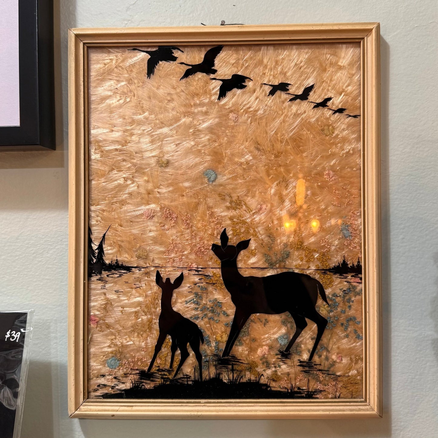 Antique Milkweed Deer and Fawn Framed Silhouette Birds - Loved To Death