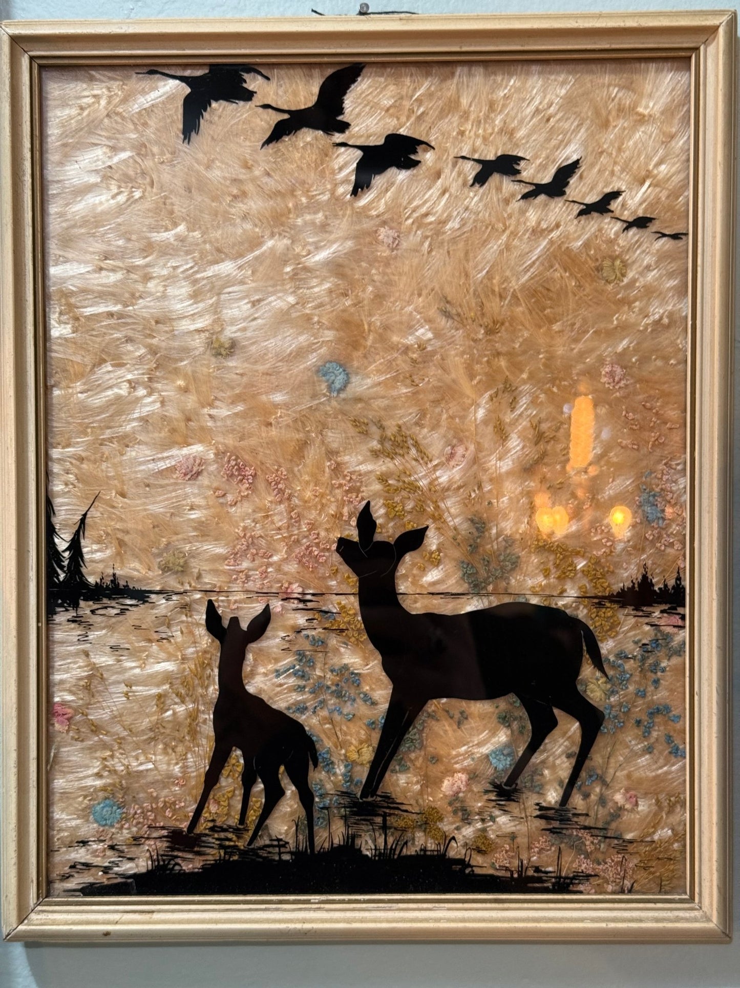 Antique Milkweed Deer and Fawn Framed Silhouette Birds - Loved To Death