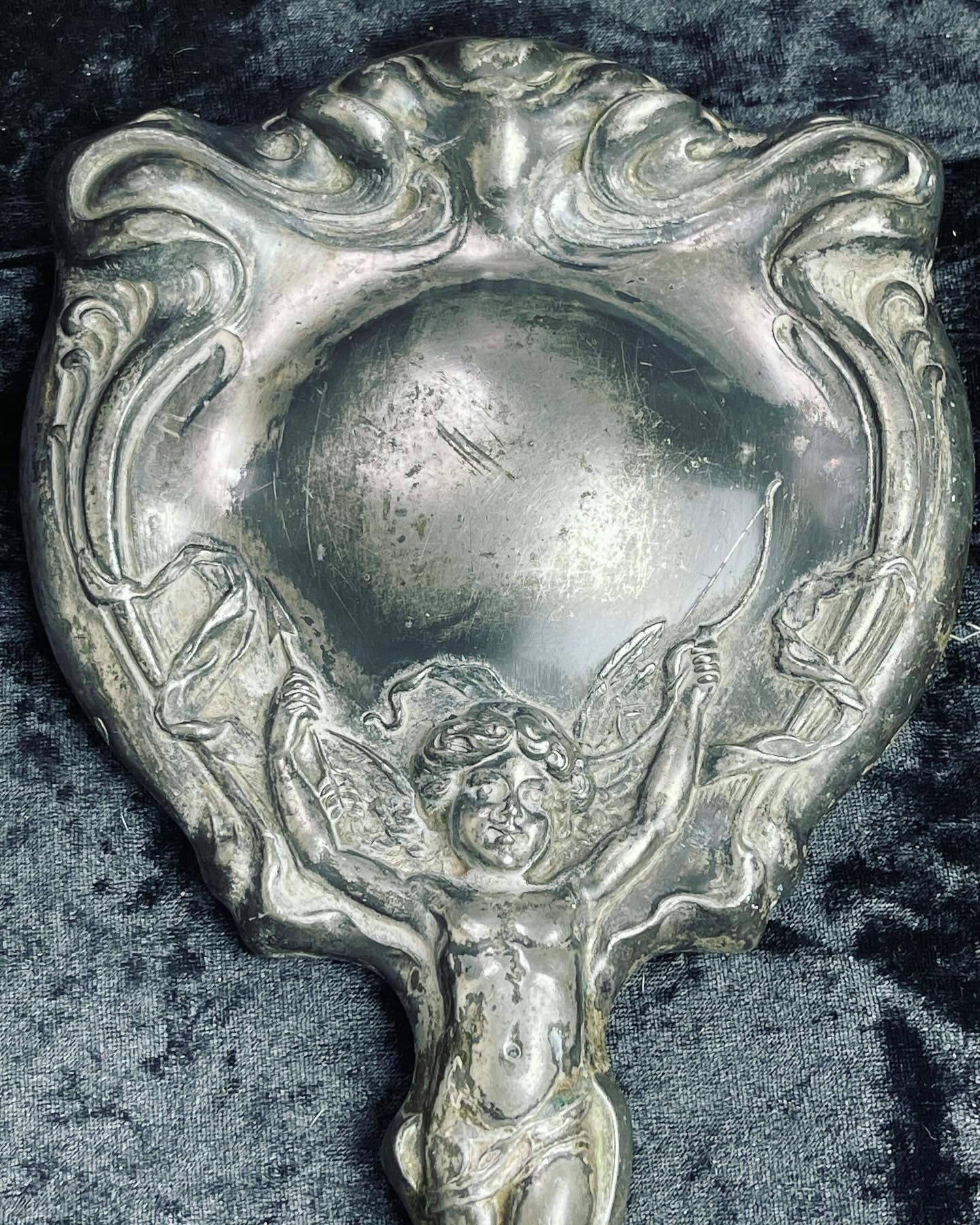 Art Nouveau Era Cherub Hand Vanity Mirror - Loved To Death