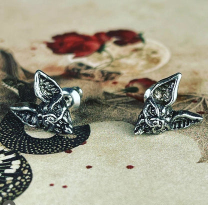 Bat Head Pewter Earring Studs - Loved To Death