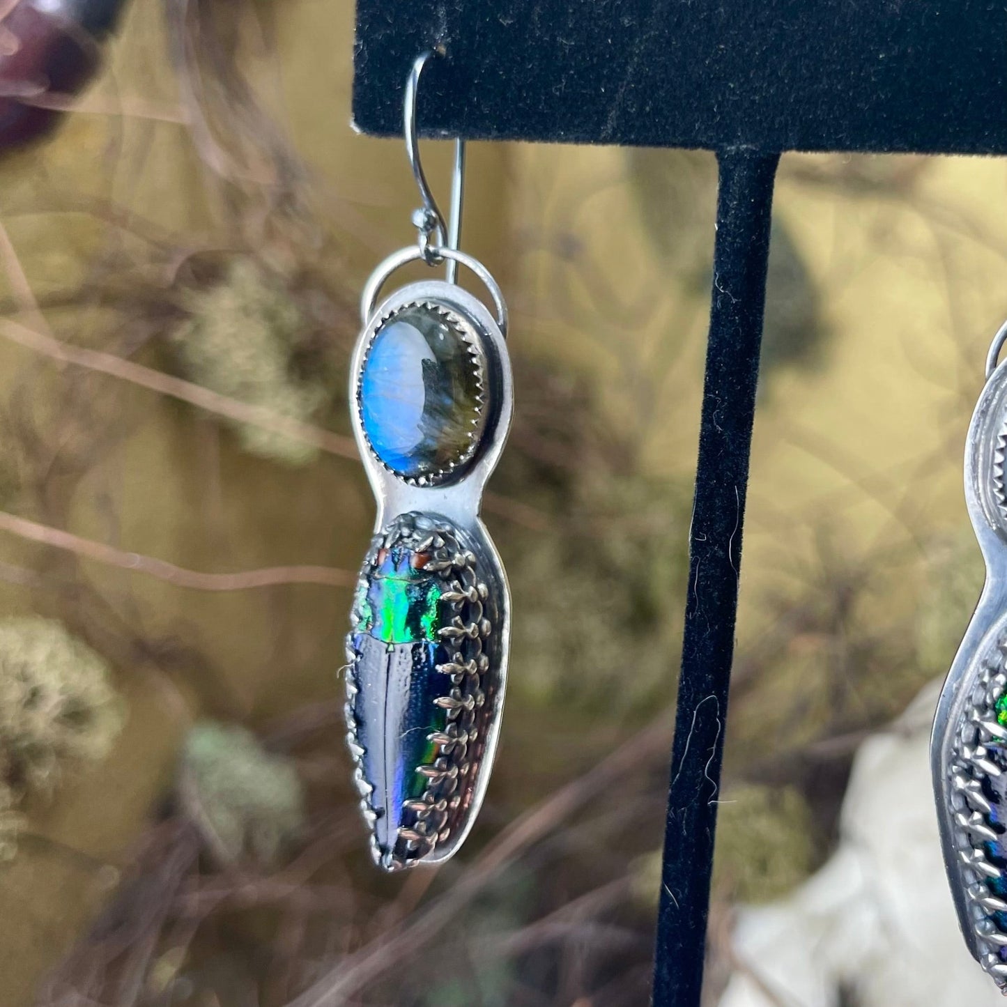 { Bella } Genuine Jewel Beetle & Labradorite Sterling Earrings - Loved To Death