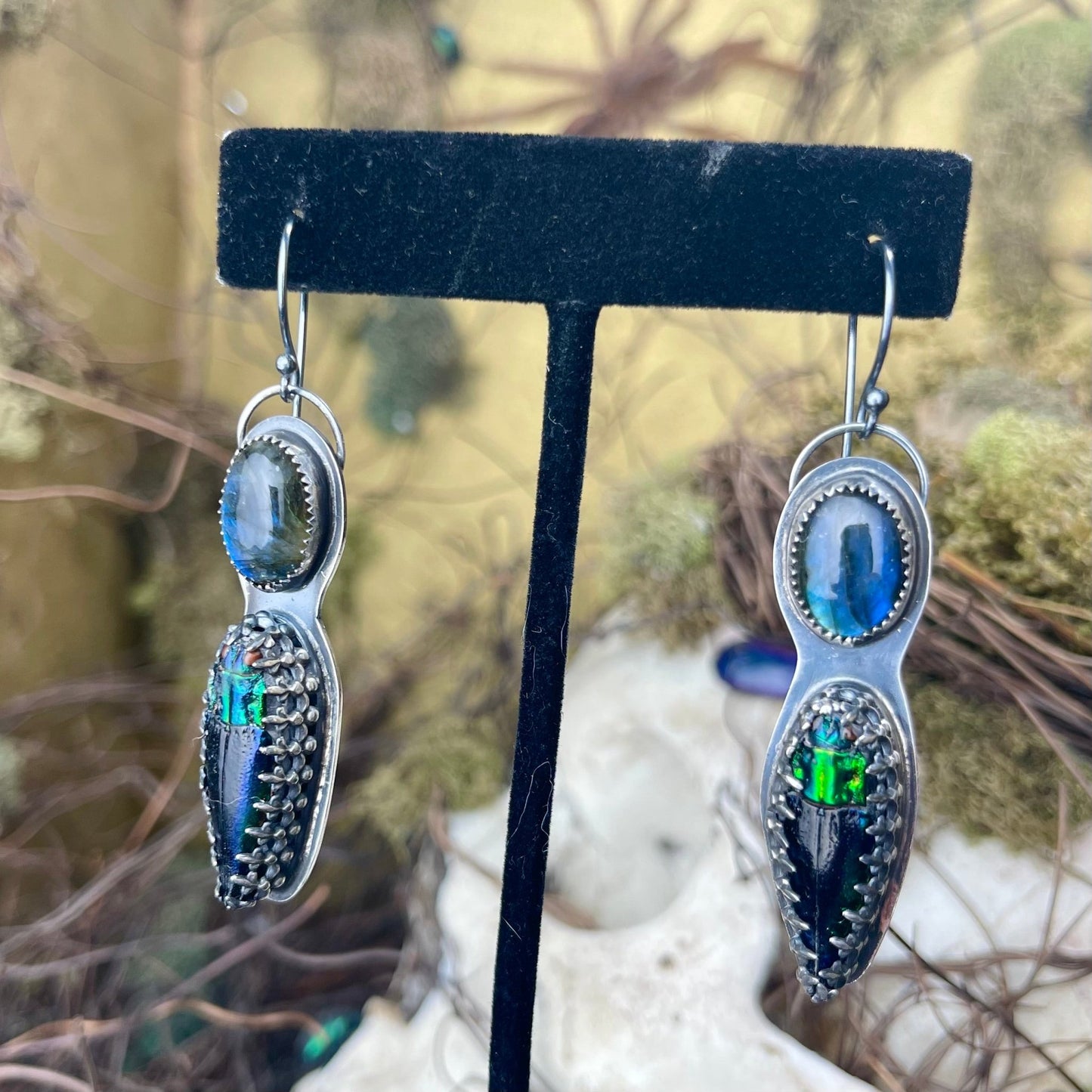 { Bella } Genuine Jewel Beetle & Labradorite Sterling Earrings - Loved To Death