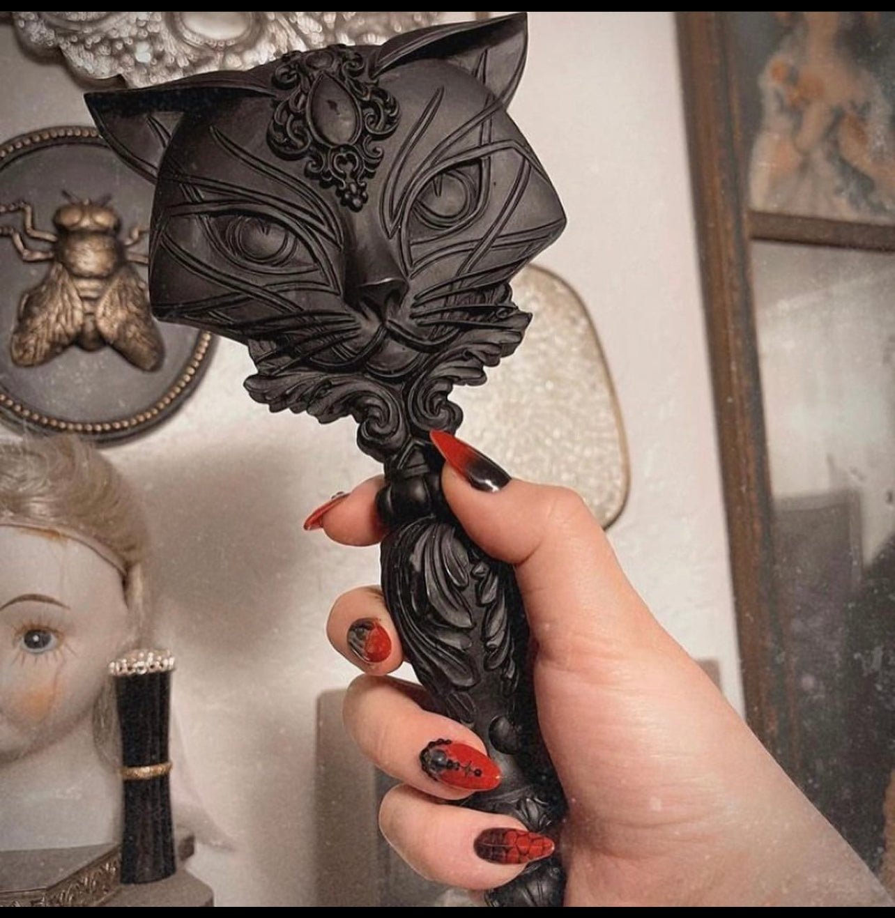 Black Cat Vanitas Hand Mirror - Loved To Death