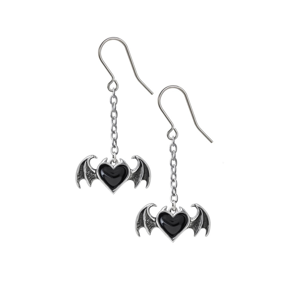 Black Heart Bat Wing Earrings - Loved To Death