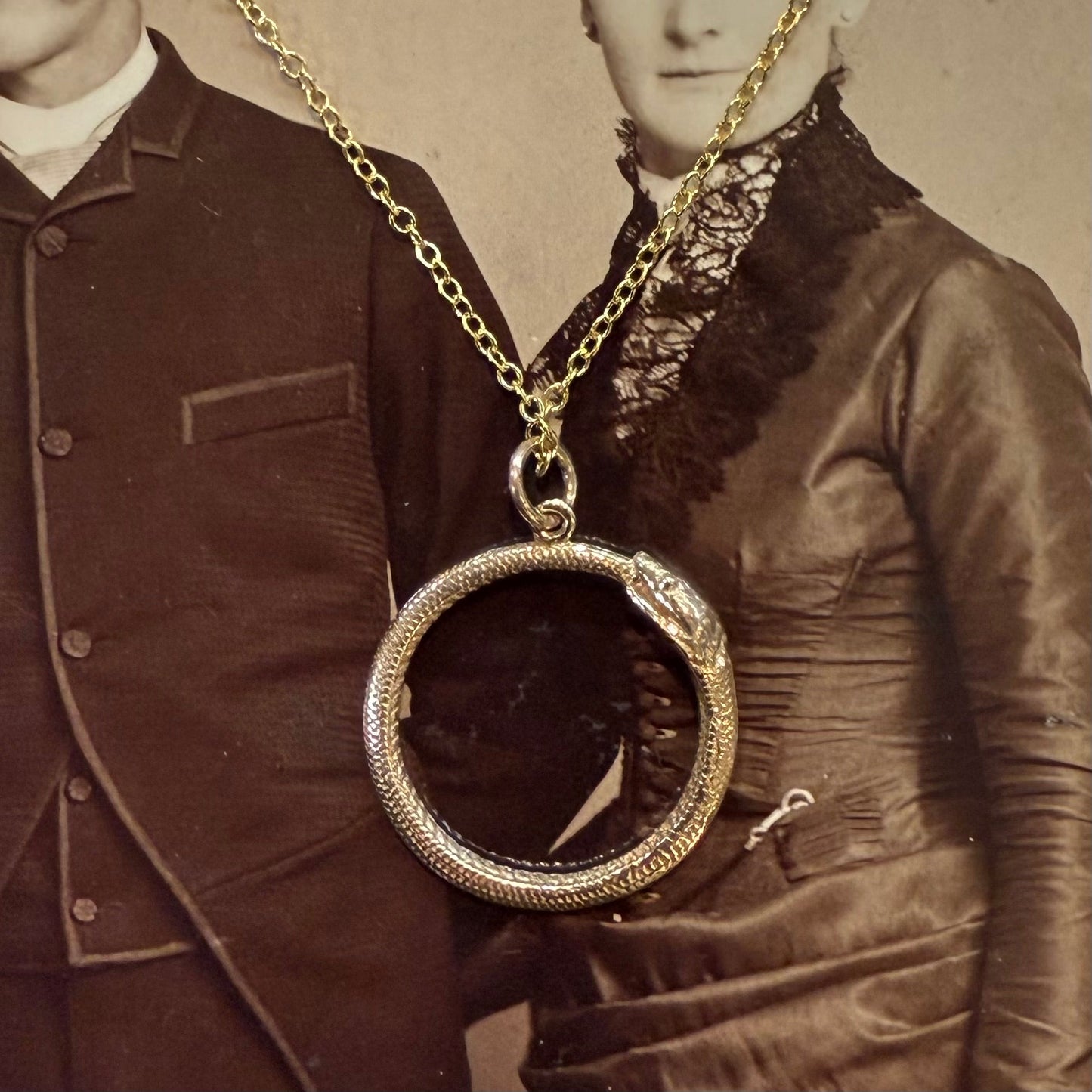 Bronze Ouroboros Gold Filled Chain Necklace - Loved To Death