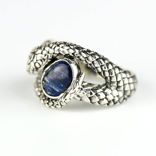 Coiled Snake Blue Kyanite Sterling Ring - Loved To Death